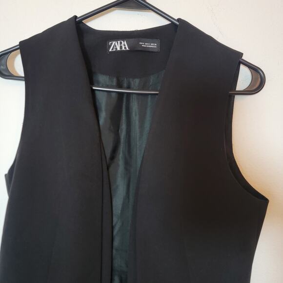 Zara Open Front Black Vest Small Glen Lined Minimalist Old Money Business READ! - Picture 3 of 10